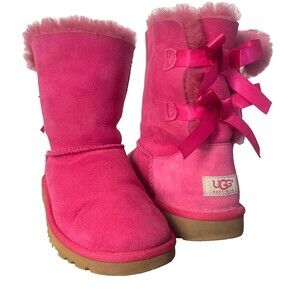 UGG Bailey Bow II Hot Pink Sheepskin Suede Boots Womens Size 6